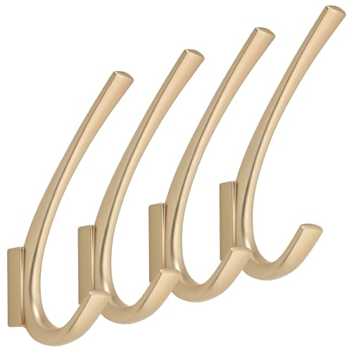 Vestamore 4 ganchos de pared resistentes, aleación de zinc con acabado de latón nórdico, 5.7 pulgadas, incluye accesorios de instalación para baño, cocina y sala de estar
