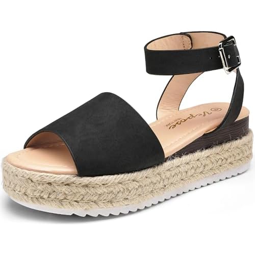 Vepose Women's Platform Wedge Sandals Open Toe 2.3 Inch Espadrilles Dressy Comfortable Summer Vacation Trendy Ankle Strap Buckle Shoes Work Wedding 400A