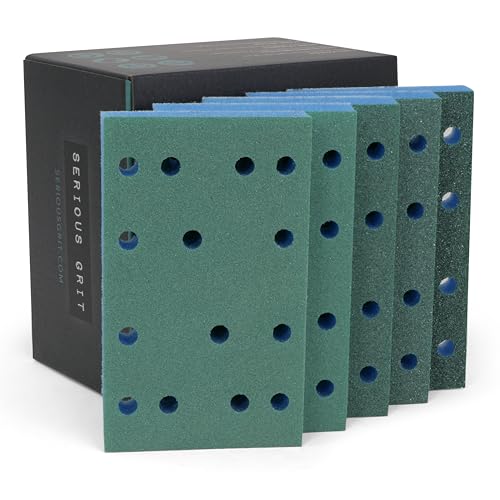 Image of Serious Grit - 3x5 1 /2 inch Foam Sanding Pads Assortment - 10 Pack Box | Fits Festool RTS 400 & Mirka DEOS 353 - 80x133mm - 2 Each: 120-150, 150-180, 220-240, 280-380, 450-600 - Made in USA