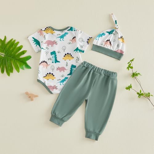 Image of Amnnchya Newborn Baby Boy Clothes Fishing Short Sleeve Romper Shirt Tops Pants Summer Spring Outfits Cute Hat Set