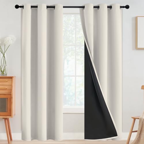 Image of SimpleHome Cream 100% Blackout Curtains Room Darkening Living Room 72 Inch