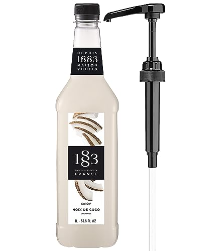 Image of 1883 Coconut Syrup with Pump - Premium Flavoring Syrup for Coffee, Lattes, Cocktails, Mocktails & Iced Drinks - 1L (33.8 fl oz) Bottle