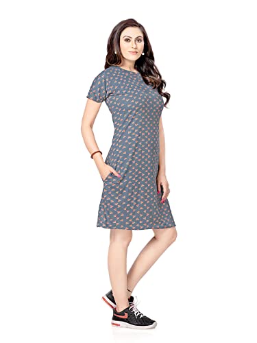 Image of PNAEONG Women's Cotton Nightgown Sleepwear Short Sleeves Shirt Casual Print Sleepdress, Grey, X-Large