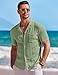 COOFANDY Men's Knit Button Down Shirt Short Sleeve Vintage Polo Shirts Summer Casual Beach Tops Light Green