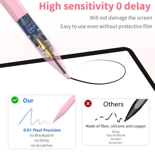 Image of HZD Apple Pencil for iPad 2025-2018 Faster Charge Stylus Pen, Pink | with Tilt Sensitivity & Palm Rejection & Magnetic Compatible iPad 11 /10 /9 /8 /7 /6, Pad Air 3 /4 /5, Pro 12.9 inch /11 inch,Mini 6 /5, M2 /M4
