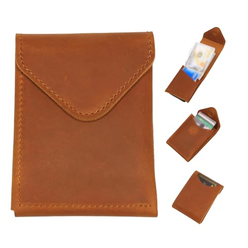 OLDIES ROAD Slim Cash Wallet for Men - Minimalist Card Hoder - Flap Magnetic Closure - Full Grain Leather (Yellow Brown)