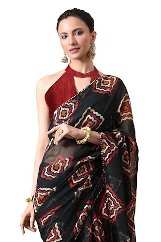 Image of MIRCHI FASHION Women Sari Georgette Chevron Printed | Modern Pattern Farewell and Festive Drape with Matching Blouse Piece