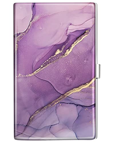 Swooflia Business Card Holder Case Wallet for Women Metal Purple Marble Slim Pocket Purse Square Card Cases Cute For Realtors Real Estate Agents