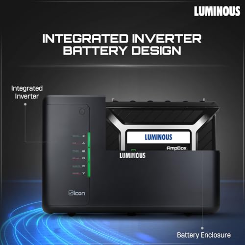 Image of Luminous Inverter & Battery Combo for Home, Office & Shops | iCon Black 1100 Inverter with AmpBox Gel Battery | Fast Charging, 3hr Backup, Maintenance-Free | Warranty: 36 & 60 Months