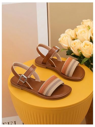 GORGLITTER Girl's Striped Flat Sandals Open Toe Ankle Strap Cute Slide Sandals Vacation Shoes3