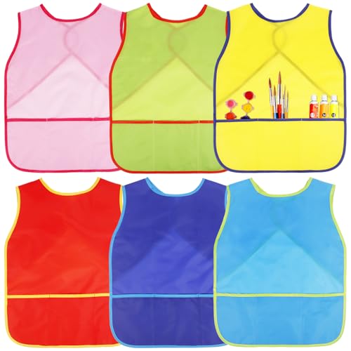 ViEinkaufen Delantales de pintura para niños, bata de artista para niños, impermeable, sin mangas, con bolsillos, para niños de 3 a 8 años, regalo para manualidades y cocina, Multicolor, One Size