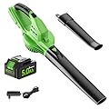 Leaf Blower Cordless with 5.0Ah Battery and Charger, 135MPH 170CFM High Speed Leaf Blower with 2 Tube, 20V Electric Leaf Cleaner, Lightweight Handheld Small Blower for Car, Garden, House, Depot, Green