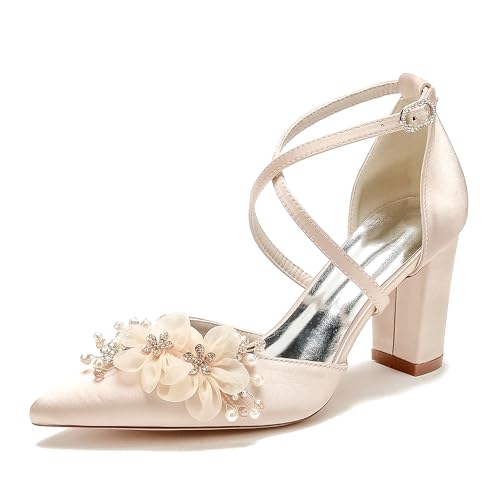 Chaussures femme mariage bout pointu et sandales à talon bloc pour mariée