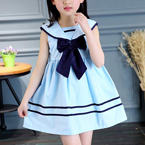 Amebelle Big Girl Sleeveless Nautical Sailor School Uniform Dress With Bow Tie(0788-Blue-5T) #TOP2
