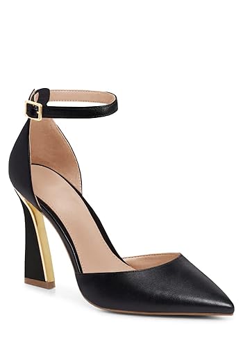 Juliet Holy Womens Pumps Point Closed Toe Heels Buckle Ankle Strap D'Orsay Heeled Sandals - Black-pu - 6