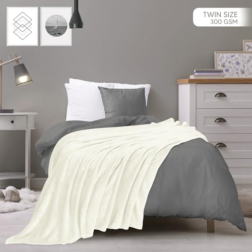 Image of Utopia Bedding Fleece Blanket Twin Size Ivory 300GSM Luxury Anti-Static Fuzzy Soft Microfiber Bed Blanket (90x66 Inch)
