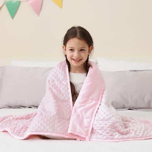 Image of Mr. Sandman Weighted Blanket 3LBS 36 x 48 Inches, Minky Dots Heavy Blanket with Glass Beads, Soft and Cooling for School and Home, Pink
