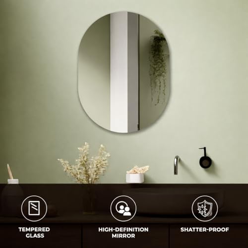 Image of Capsule-Shaped Frameless Wall Mirror - Modern Decorative Mirror for Bathroom, Bedroom, Entryway & Living Room. (18x24)