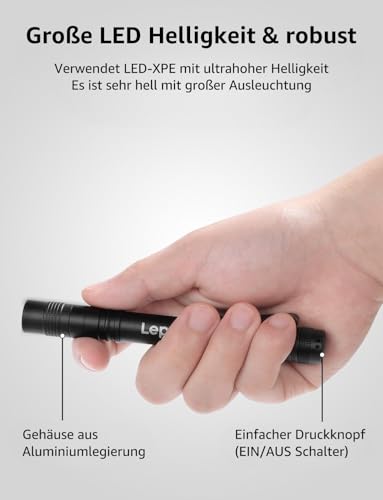 Lepro Taschenlampe (2 Stück), Mini LED Stiftlampe mit 3 Modi, Schwarz – Ansicht 4