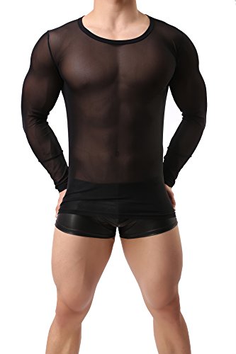 ONEFIT Men's Shirts See Through Tank Top Mesh Long Sleeves T-Shirt Vests