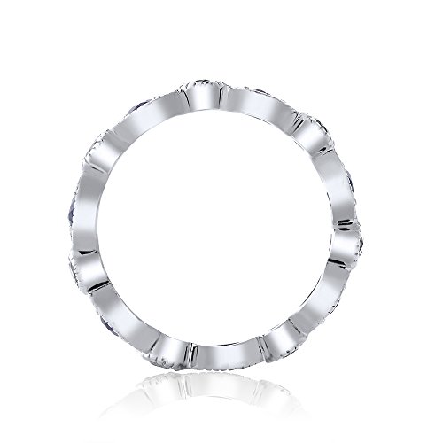 Gem Stone King Wedding Stackable Eternity Band Ring For Women | White and Blue Created Sapphire Ring | 925 Sterling Silver | 0.70 Cttw | Available In Size 5, 6, 7, 8, 94