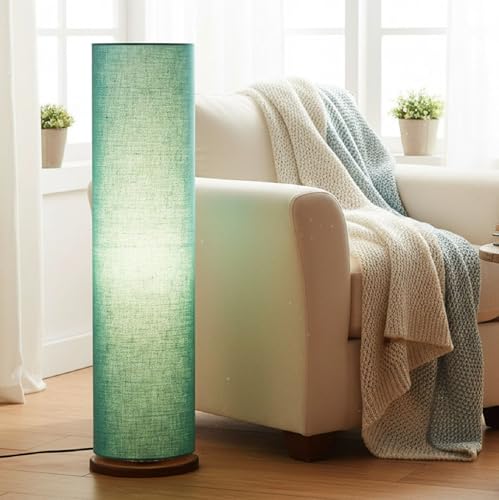 Image of Cylinder Shape Wooden Base, Corner Decorative Floor lamp, Bedroom, Living Room, Home Decor, Pack of 1 (Teal)