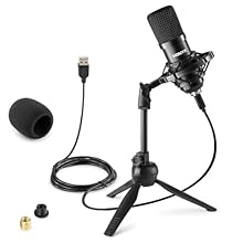 Convenient and professional-grade USB condenser microphone perfect for podcasting, streaming, gaming and voiceovers, connecting directly to laptops or desktops without complicated audio interfaces. Equipped with a robust shock mount that significantl...