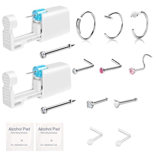 Makalong 2-Pack Disposable Nose Piercing Kit Nose Piercing Gun Self Piercing Kit for Nose Studs and Nose Rings Hypoallergenic Stainless Studs for Sensitive Skin