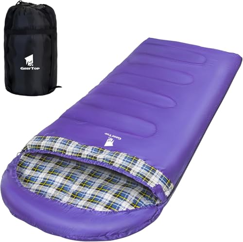 GEERTOP Sac de couchage, taille XXL, 3-4 saisons, en flanelle, extra large, 220 x 100 cm, pour adultes, compact, portable, confortable, pour le camping, la randonnée, l'extérieur, l'intérieur (pourpre