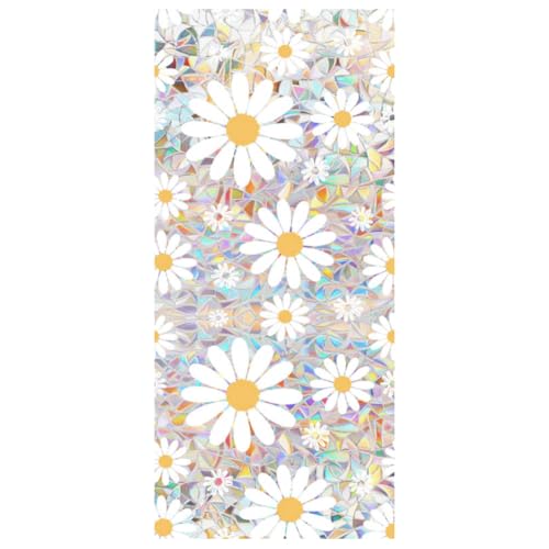 Fenster-Sichtschutzfolie, Motiv: Retro-Gänseblümchen, Regenbogenfarben, dekorative Fensterfolie, PVC-Buntglasabdeckung, nicht klebend, UV-Schutz, statisch, einfach anzubringen und zu entfernen, 43 x