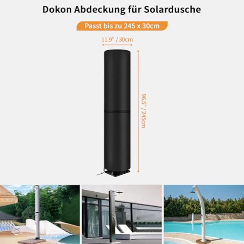Dokon Solardusche Abdeckung Wasserdicht Winddicht UV-Beständiges Robustes Oxford-Gewebe Schutzhülle für Gartendusche, Außendusche, Pooldusche (245x30cm) - Schwarz