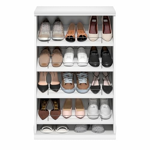 Image of Furinno FANO Shoe Rack, 4-Tier Shoe Organizer, Closet Shoe Shelf with Angled, Adjustable Shelves, Stackable Shoe Storage, 15.9 x 23.6 x 36.2 for Wardrobe, Bedroom, Living Room, White