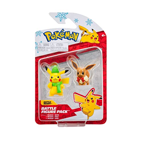 Figurine de Bataille Pokémon PKW2814 Winter Pikachu & Evoli pour collection