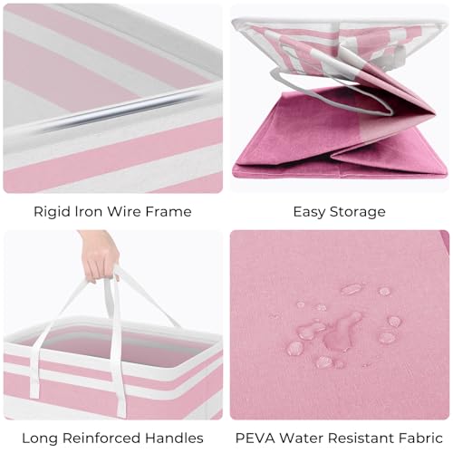 HomeHacks 2 Pack Large Laundry Baskets, Waterproof, Freestanding Laundry Hampers, Collapsible Clothes Hamper with Reinforced Handles in Laundry, College Dorm, Bathroom, Bedroom (Pink, 100Lx2)