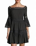 Romeo & Juliet Couture 3/4 Bell Sleeve Lace Trim Dress Black SM