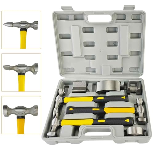 Image of 7Pcs Auto Body Repair Kit, Craft Panel Beating Hammer and Dolly Set Hammer Dent Body Fender Tool Carbon Steel Hammers and Dollies for Dent Repair and Fender Work