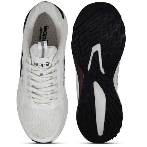 Image of Liberty Leap7x RUNNY-1E Lacing Sports Running Shoes for Men - White & Black | Comfortable and Durable Lace-Up Closure - Suitable for Lacing Walking, Gym, Jogging Shoes for Gents - Cushioned Footbed