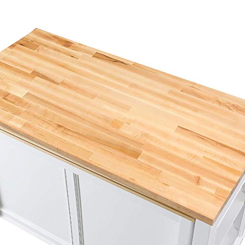 Design Element Kd-01-W Medley 54" Wide Butcherblock Farm House Kitchen Island With Extendable Dinning Table In White-No Assembly Needed #TOP7