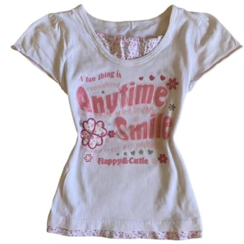 Image of Kawaii Cutecore Harajuku Y2k 2000s Tops Summer Preppy Aesthetic Alt Goth Emo Short Sleeve Graphic Tees