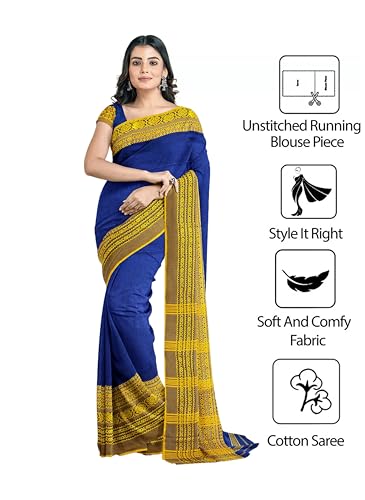 Image of eC ESHA'S COLLECTION Women's Cotton Blend Begumpuri Handloom Saree With Unstitched Running Blouse Piece