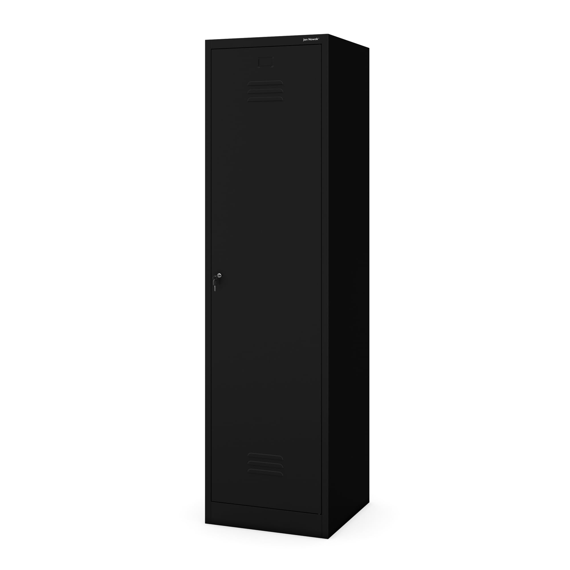 Jan Nowak Armoire de Rangement, Multifonction, Vestiaire Metallique | 185 cm x 50 cm x 50cm | Étagères, Crochets à vêtements | Fentes de Ventilation, Porte-étiquette, Verrouillable, Noir
