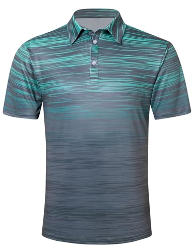 Mens Golf Shirts Short Sleeve Dry Fit Athletic Moisture Wicking Golf Polo Performance Printed Collared Polos