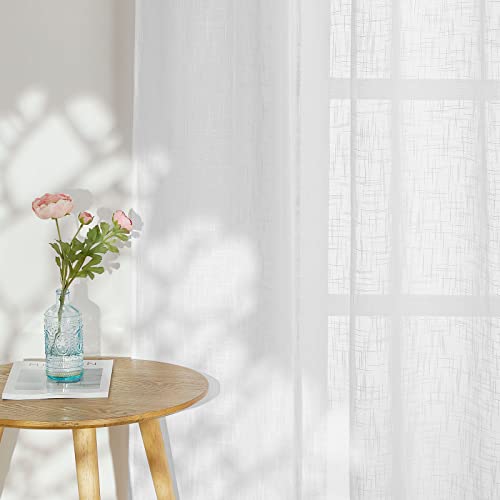 Pony Dance Light Filtering Curtains 84 Inches Long - 2 Panels Sheer Linen Textured Curtain For Bedroom Grommet Drapes Rustic Boho Farmhouse Decor 7 Ft Long, W 52 X L 84 Inches, White #TOP6