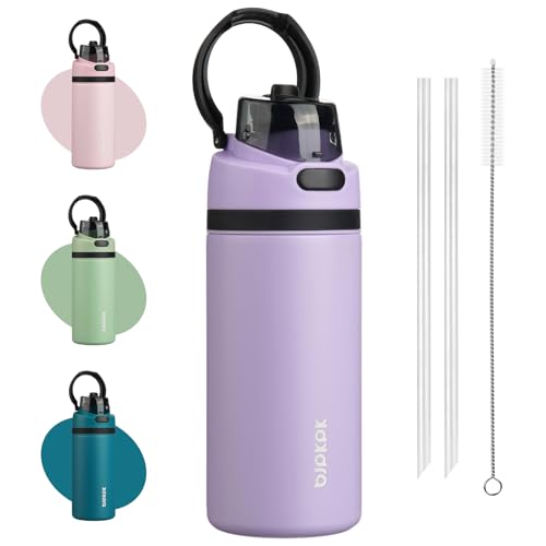 Image of BJPKPK 17oz Insulated Water Bottle with Straw Lid & Handle, Stainless Steel | Leak-Proof 2-in-1 Straw & Spout Lid, BPA-Free Vacuum Insulated Bottle Fits Cup Holders for Gym, Office, Travel & Outdoor