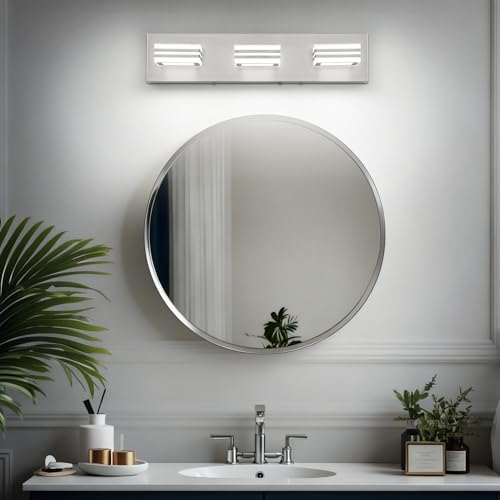 Image of SOLFART LED Bathroom Vanity Light Fixtures: 3 Light Brushed Nickel Modern Acrylic Bathroom Wall Lighting Fixtures Over Mirror 20in 5CCT