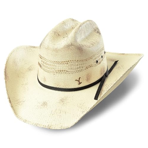 STARS & STRIPES Yellowstone Strohhut Nash Rancher-Stil aus Papierstroh mit Yellowstone-Y größenverstellbar Gr.56