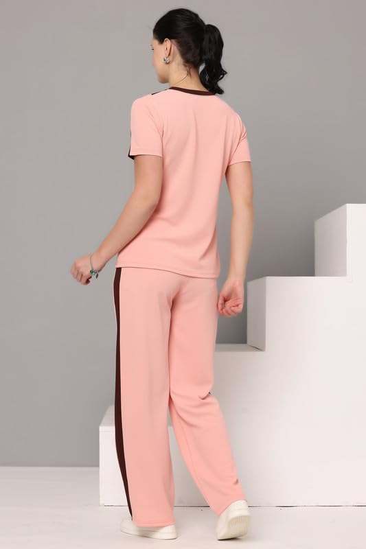 Image of Women's Cotton Blend Athletic Tracksuit - Round Neck Pullover Top & Bottom Set for Women and Girls | Sportswear & Loungewear Co-ord Set