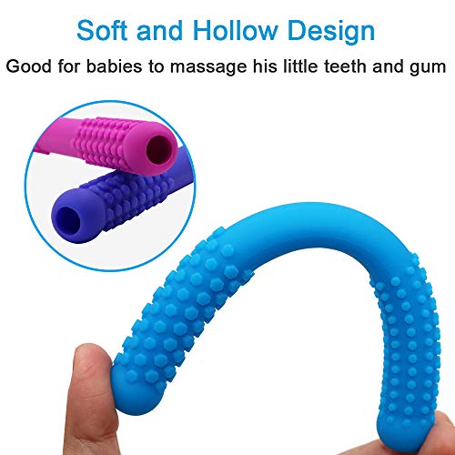 Hollow Teething Tubes Toys For Babies Girls Boys, 5 Pack Silicone Baby Teether Toy Tube For Infants With Nursing Biting Chewing, Chew Straws For Toddlers 6-12 Months #TOP3
