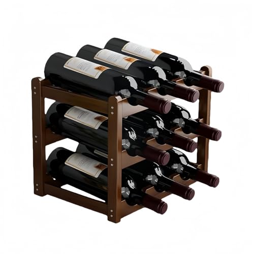 楠竹ワインラック | 無垢材ワインスタンド 組立簡単 取り外し可能 | 自然竹製インテリア収納ラック | リビング・キッチン・バー・レストラン用 (3層9本,ブラウン)