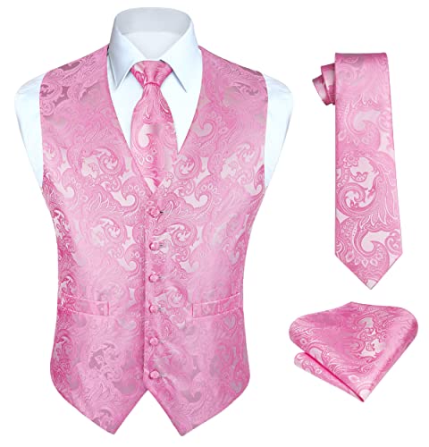Image of HISDERN Mens Vest Tie Set 3PC Formal Waistcoat Paisley Floral Jacquard Necktie Pocket Square Suit Vests Wedding Party